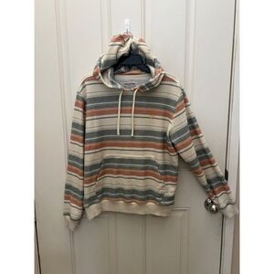 Hang Ten Mens Striped Pullover Hoodie Orange Blue Cream Surf Knit Pullover